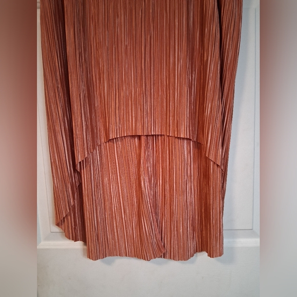Womens Pleated High Low Skirt Burnt Orange Blank Band Casual Comfy Plus Size - Picture 2 of 4